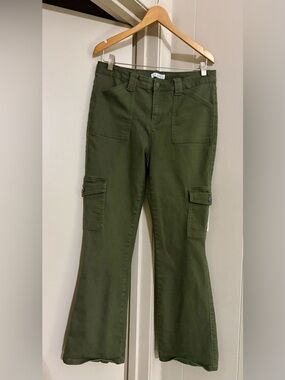 Olive Green Cargo Flare Pants
